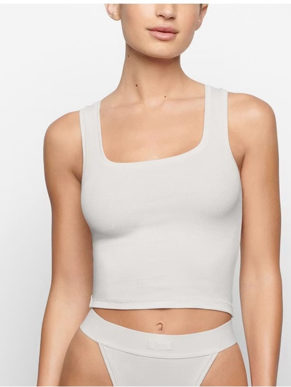 NWT SKIMS Marble Cotton Ribbed Scoop Tank Cropped Size Small
